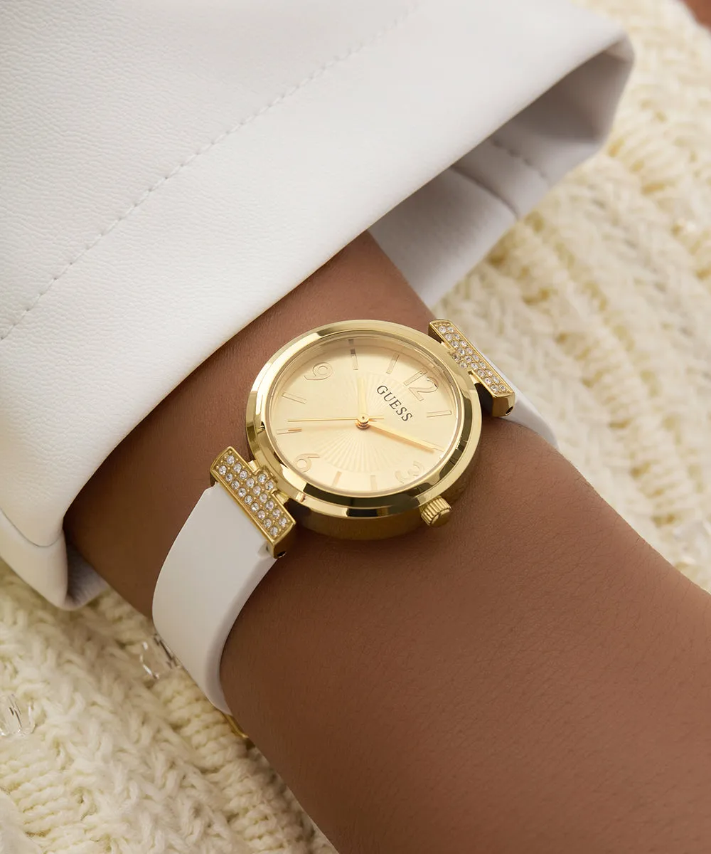 Guess Womens Silicone Watches GUESS Ladies White Gold Tone Analog Watch