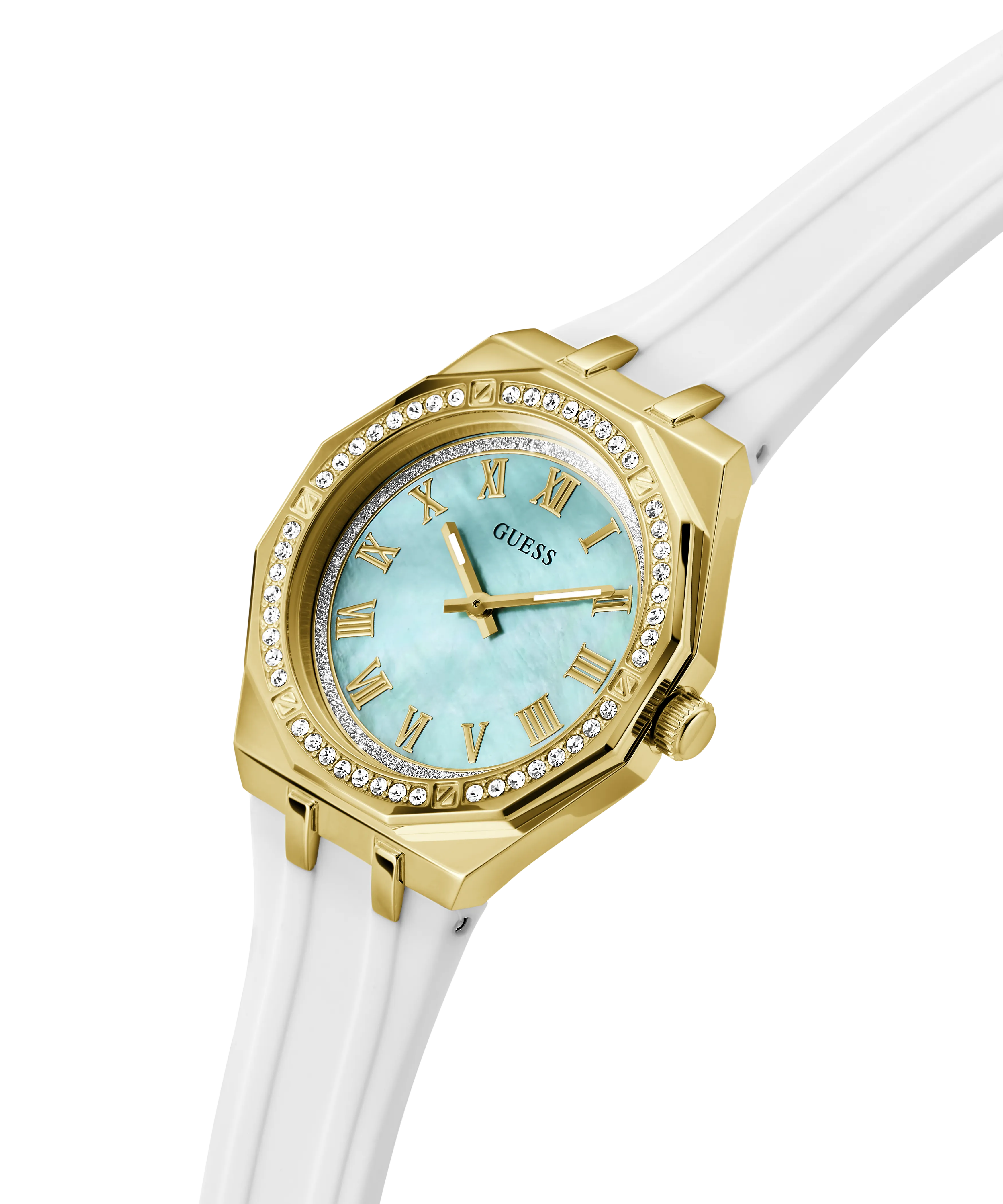 Guess Womens Silicone Watches GUESS Ladies White Gold Tone Analog Watch