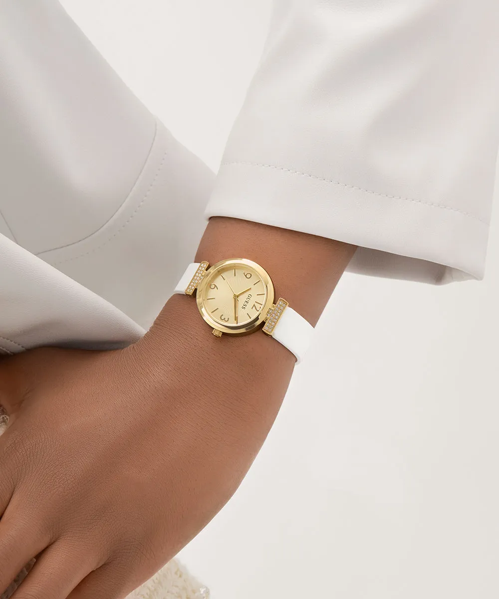 Guess Womens Silicone Watches GUESS Ladies White Gold Tone Analog Watch