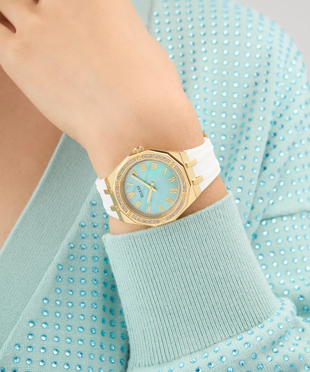 Guess Womens Silicone Watches GUESS Ladies White Gold Tone Analog Watch