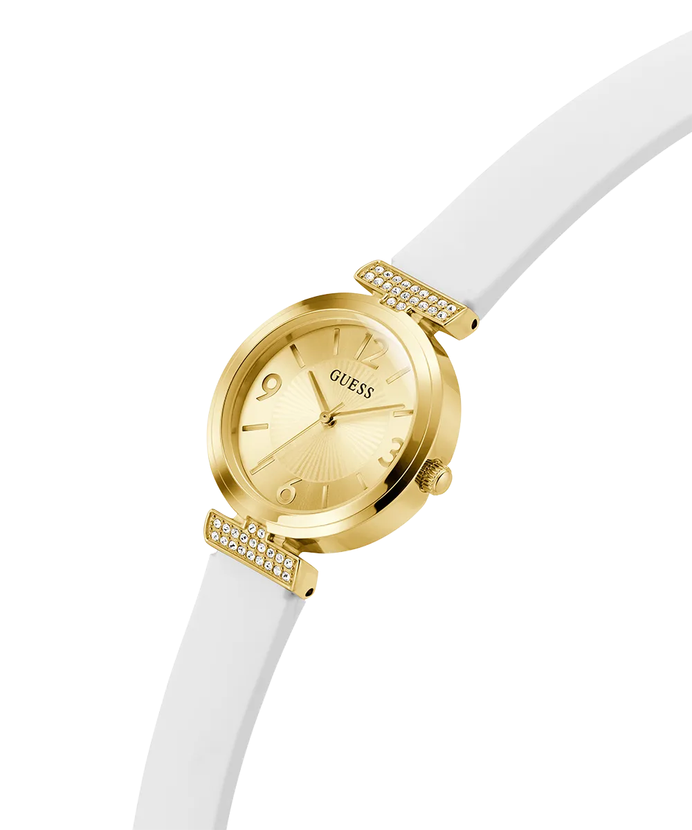 Guess Womens Silicone Watches GUESS Ladies White Gold Tone Analog Watch