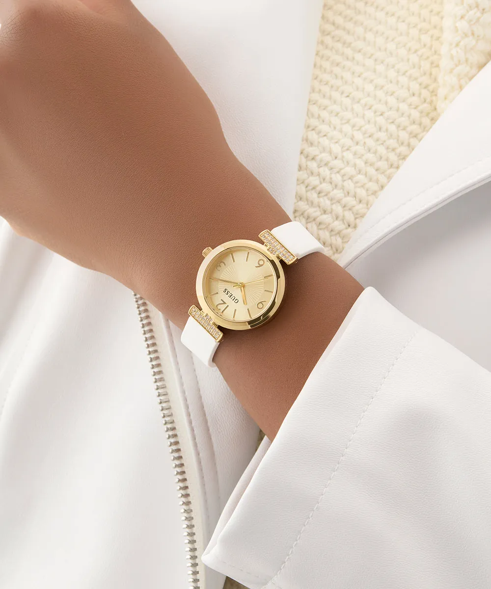 Guess Womens Silicone Watches GUESS Ladies White Gold Tone Analog Watch