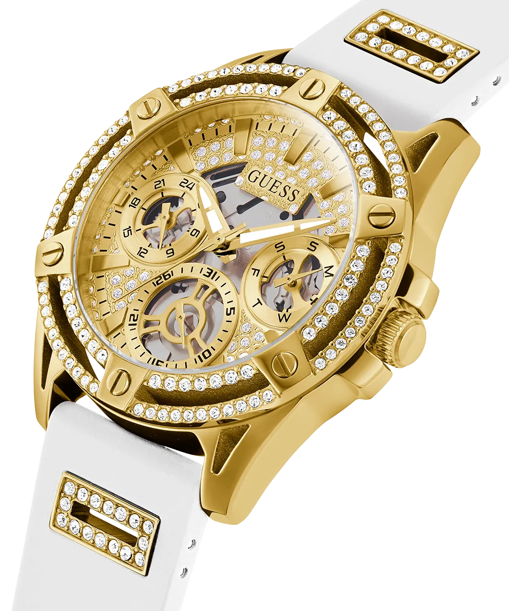 Guess Womens Silicone Watches GUESS Ladies White Gold Tone Multi-function Watch