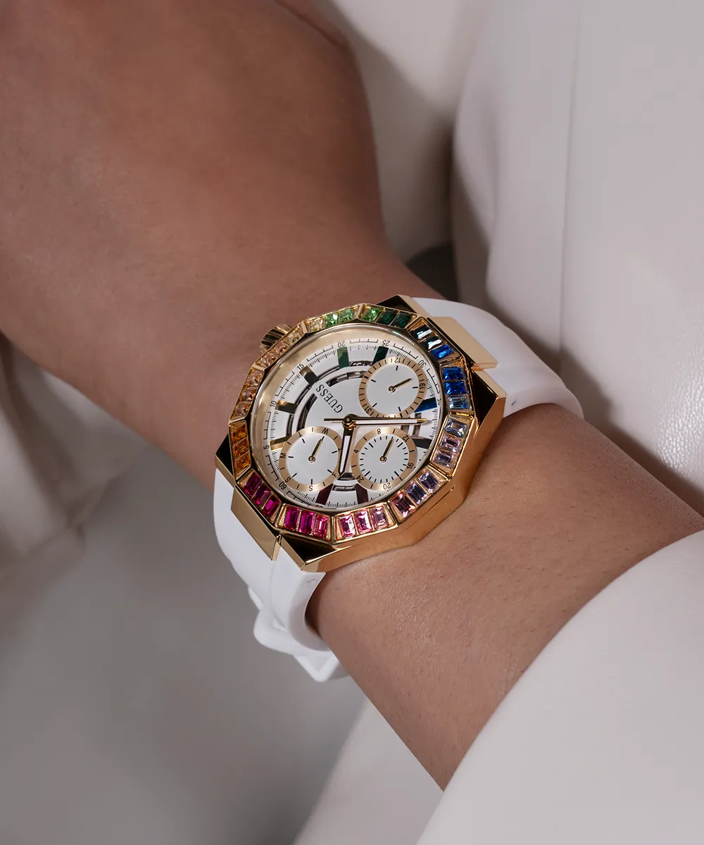 Guess Womens Silicone Watches GUESS Ladies White Gold Tone Multi-function Watch