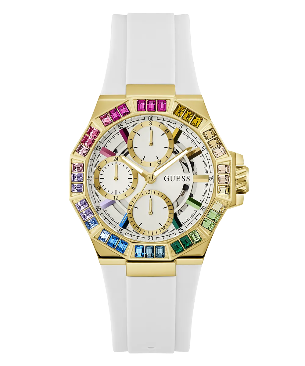 Guess Womens Silicone Watches GUESS Ladies White Gold Tone Multi-function Watch