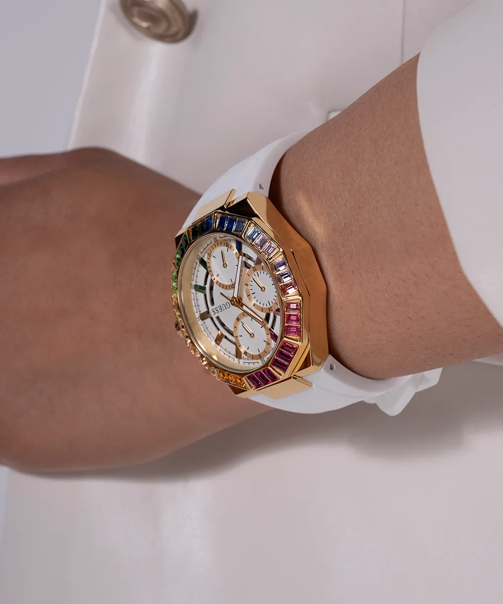 Guess Womens Silicone Watches GUESS Ladies White Gold Tone Multi-function Watch
