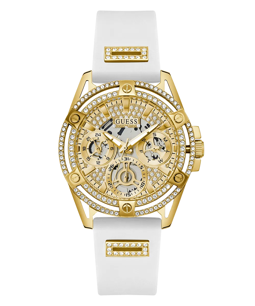 Guess Womens Silicone Watches GUESS Ladies White Gold Tone Multi-function Watch
