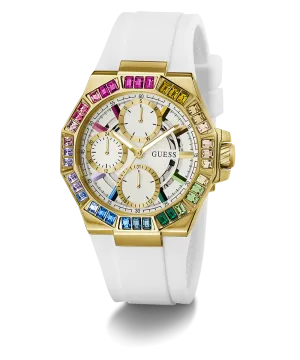 Guess Womens Silicone Watches GUESS Ladies White Gold Tone Multi-function Watch