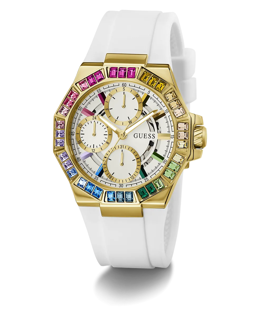 Guess Womens Silicone Watches GUESS Ladies White Gold Tone Multi-function Watch