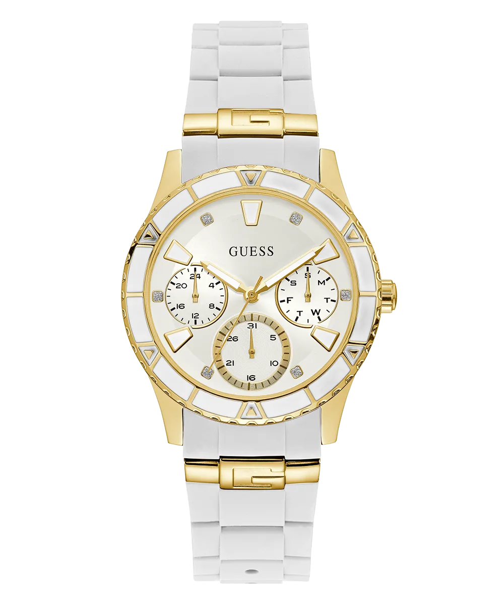 Guess Womens Silicone Watches GUESS Ladies White Gold Tone Multi-function Watch