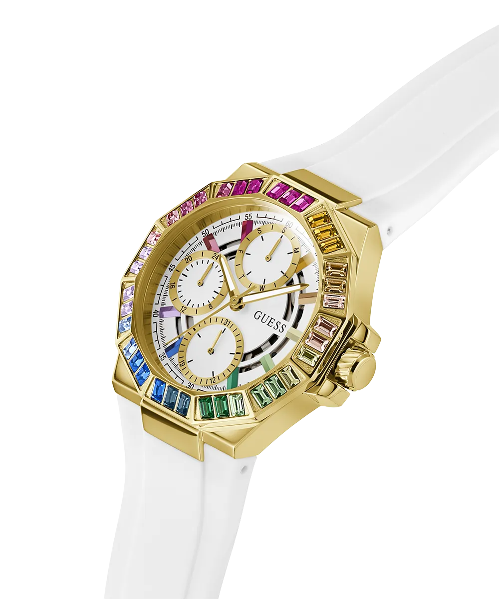 Guess Womens Silicone Watches GUESS Ladies White Gold Tone Multi-function Watch