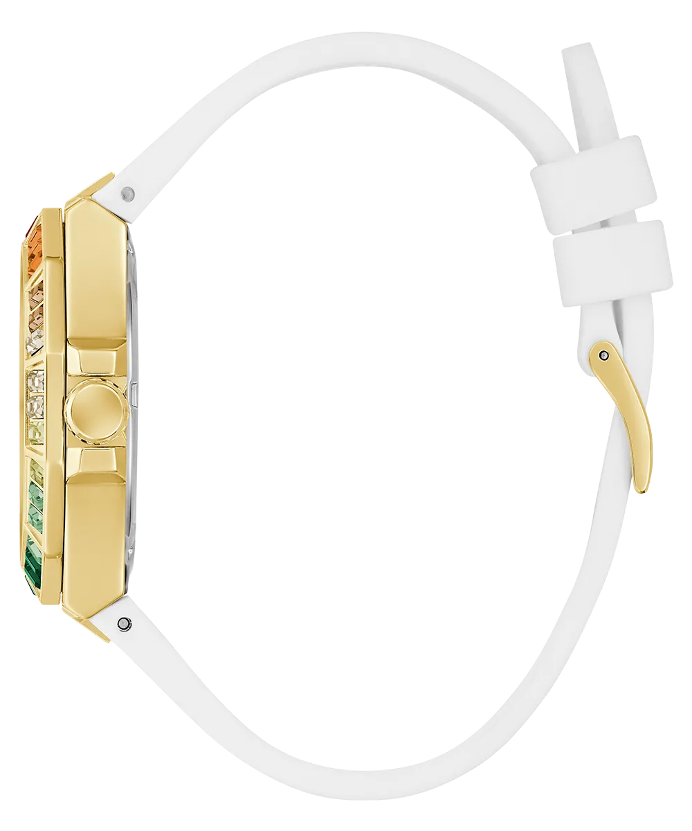 Guess Womens Silicone Watches GUESS Ladies White Gold Tone Multi-function Watch