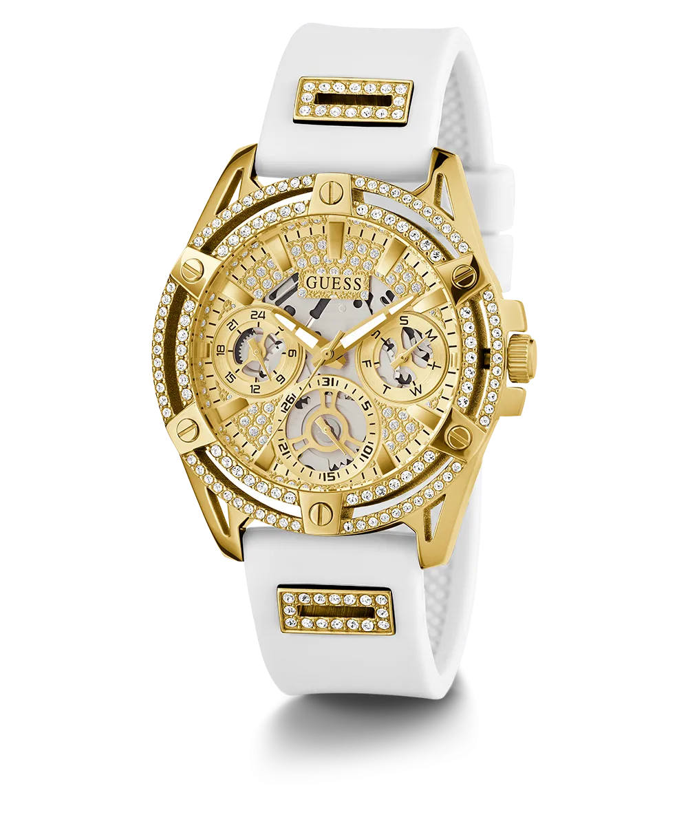 Guess Womens Silicone Watches GUESS Ladies White Gold Tone Multi-function Watch