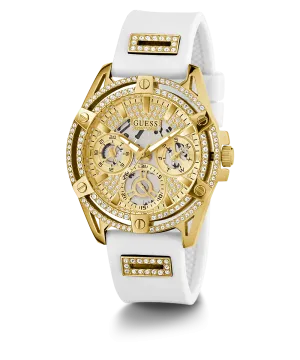 Guess Womens Silicone Watches GUESS Ladies White Gold Tone Multi-function Watch