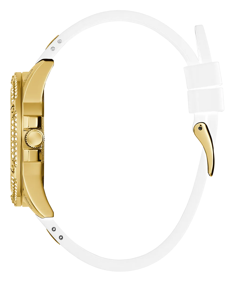 Guess Womens Silicone Watches GUESS Ladies White Gold Tone Multi-function Watch