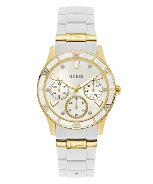 Guess Womens Silicone Watches GUESS Ladies White Gold Tone Multi-function Watch