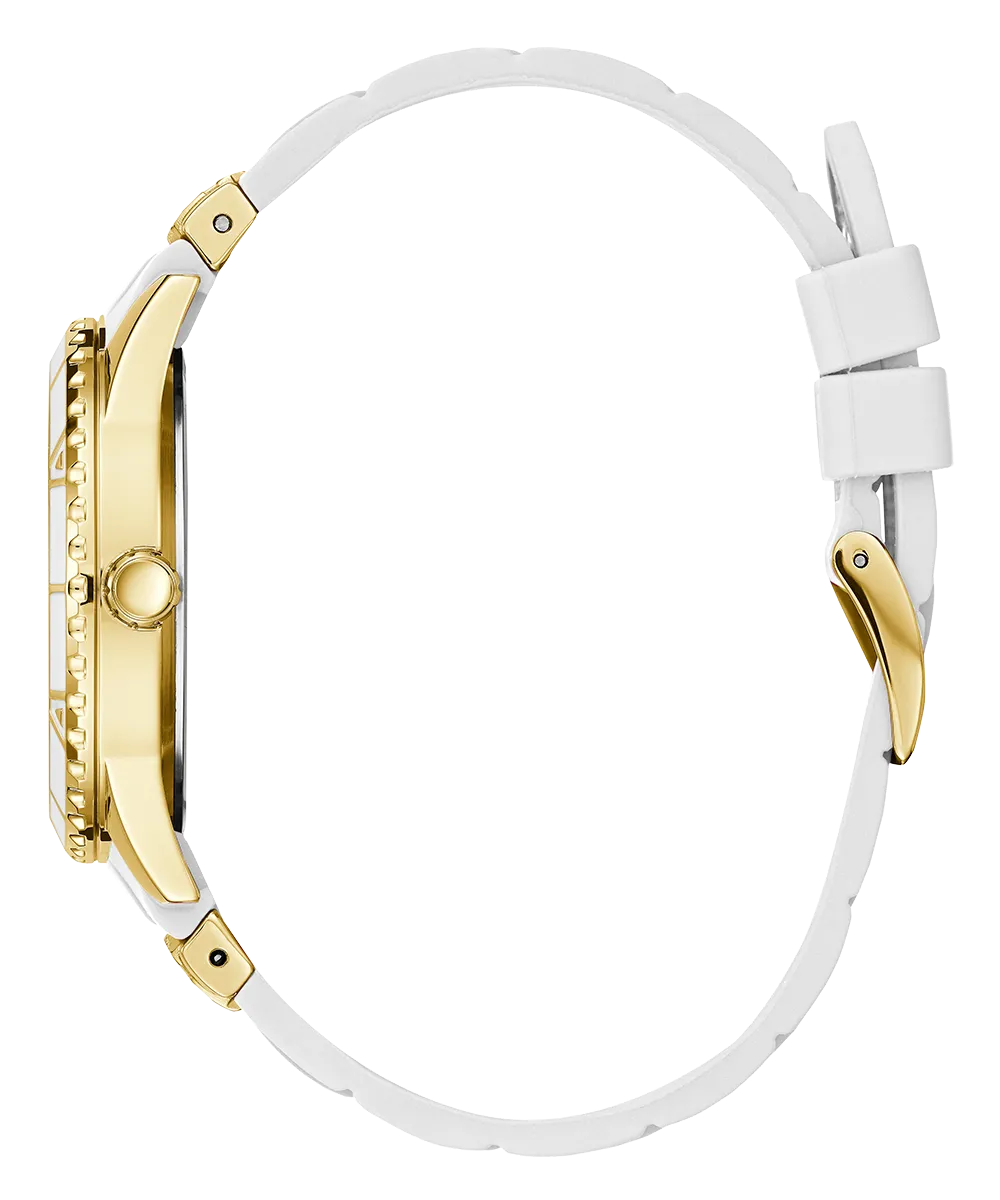 Guess Womens Silicone Watches GUESS Ladies White Gold Tone Multi-function Watch