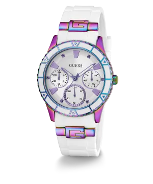 Guess Womens Silicone Watches GUESS Ladies White Iridescent Multi-function Watch