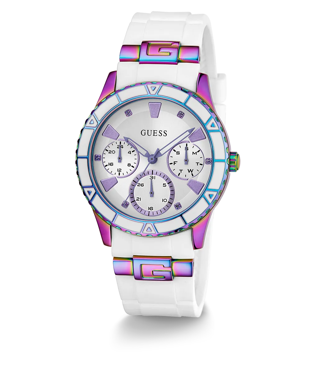Guess Womens Silicone Watches GUESS Ladies White Iridescent Multi-function Watch