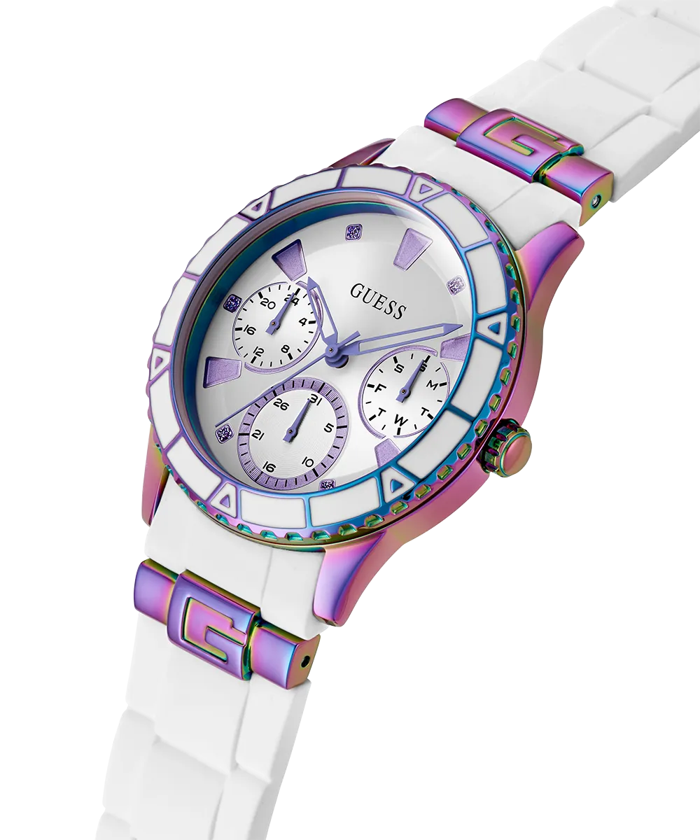 Guess Womens Silicone Watches GUESS Ladies White Iridescent Multi-function Watch