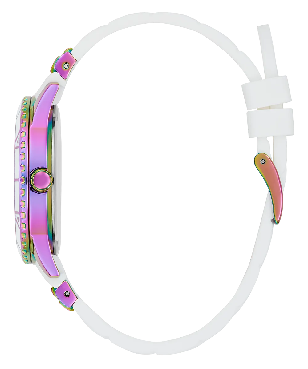 Guess Womens Silicone Watches GUESS Ladies White Iridescent Multi-function Watch