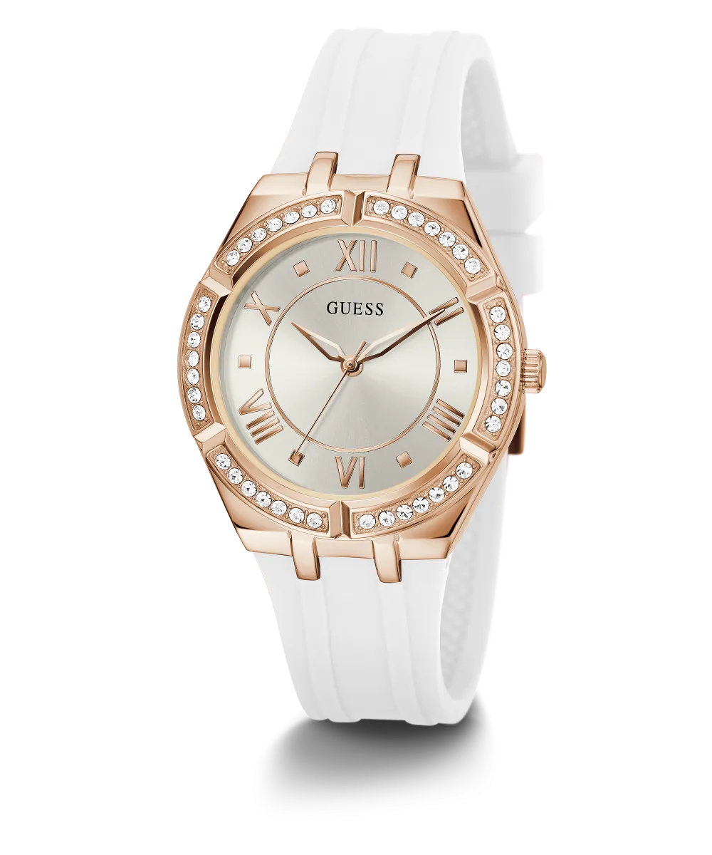 Guess Womens Silicone Watches GUESS Ladies White Rose Gold Tone Analog Watch