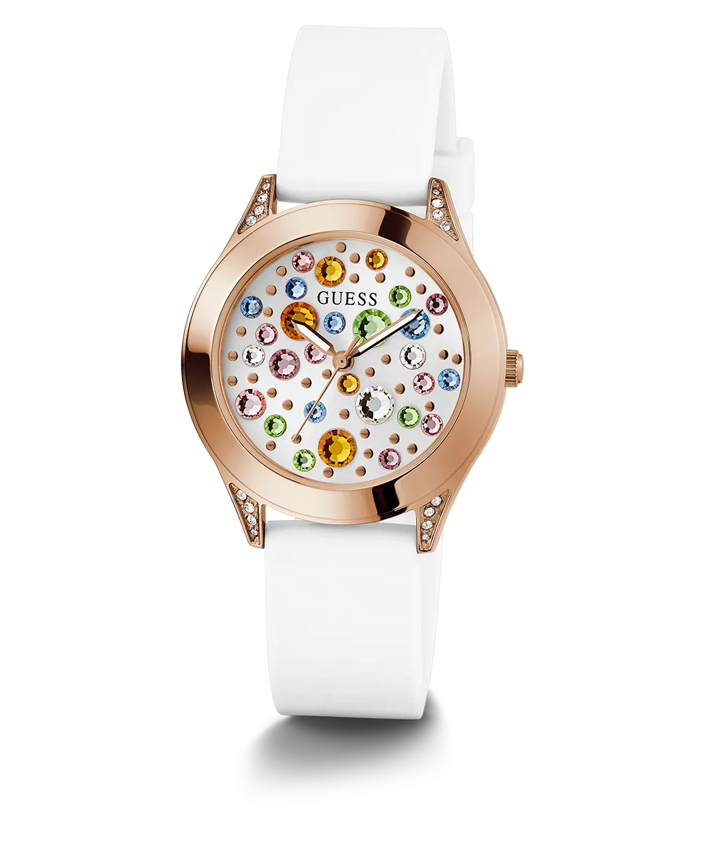 Guess Womens Silicone Watches GUESS Ladies White Rose Gold Tone Analog Watch