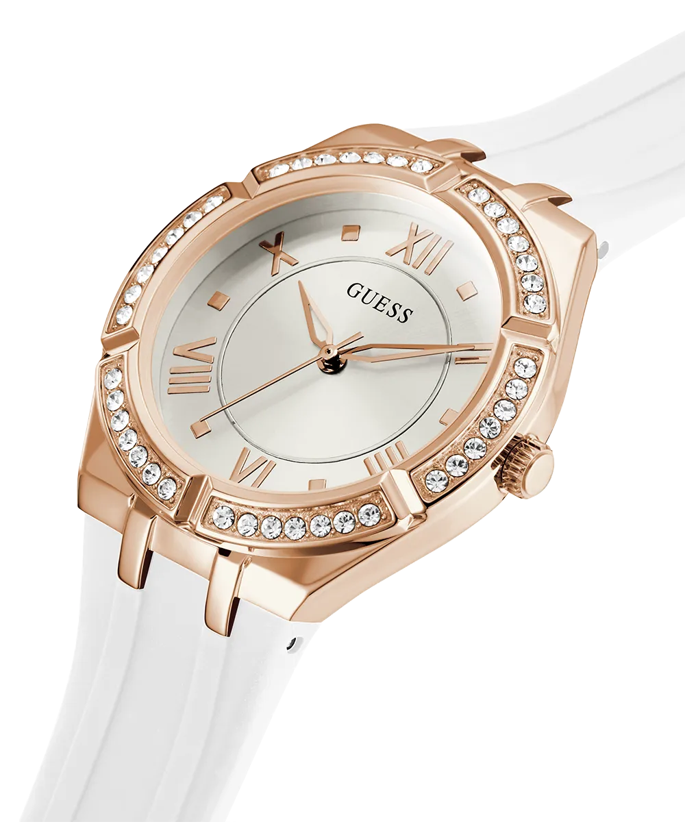 Guess Womens Silicone Watches GUESS Ladies White Rose Gold Tone Analog Watch