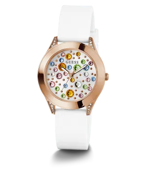 Guess Womens Silicone Watches GUESS Ladies White Rose Gold Tone Analog Watch