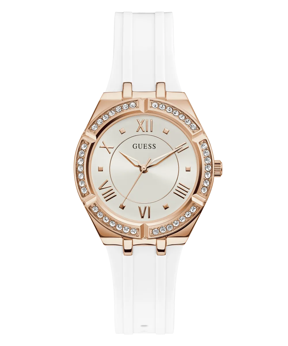 Guess Womens Silicone Watches GUESS Ladies White Rose Gold Tone Analog Watch
