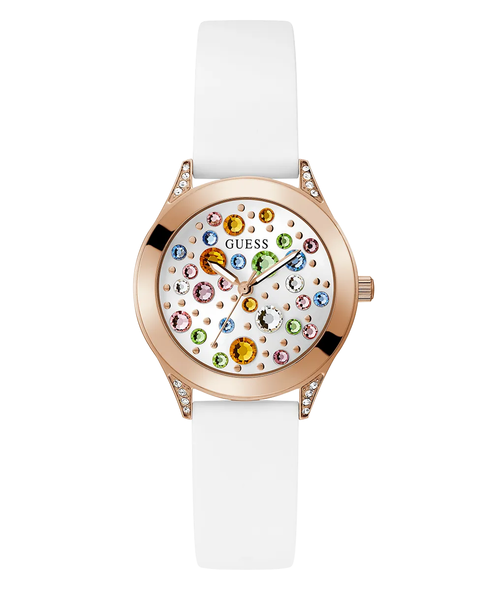 Guess Womens Silicone Watches GUESS Ladies White Rose Gold Tone Analog Watch