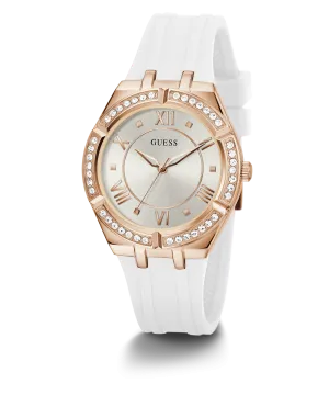 Guess Womens Silicone Watches GUESS Ladies White Rose Gold Tone Analog Watch