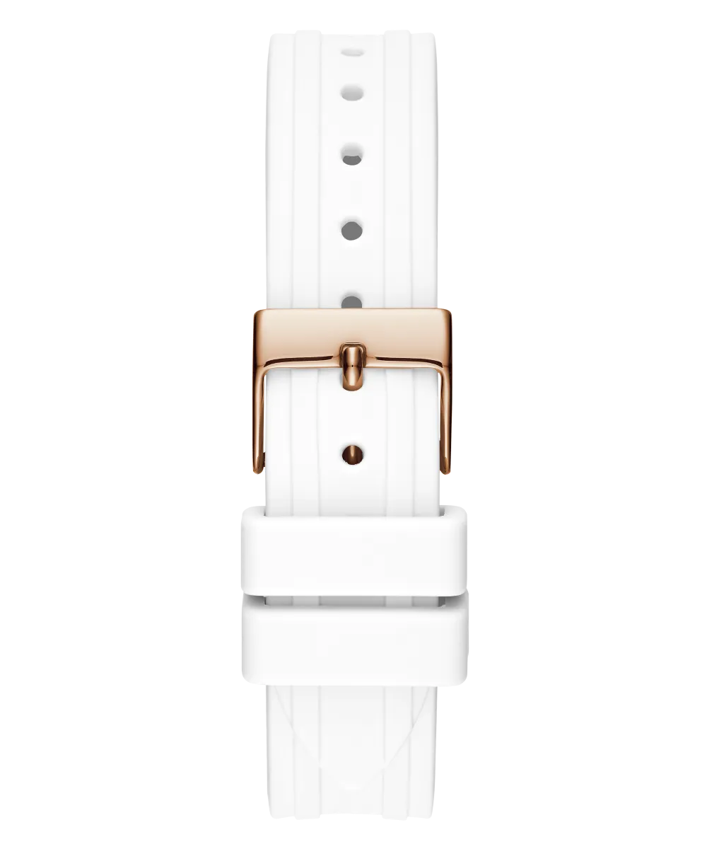Guess Womens Silicone Watches GUESS Ladies White Rose Gold Tone Analog Watch