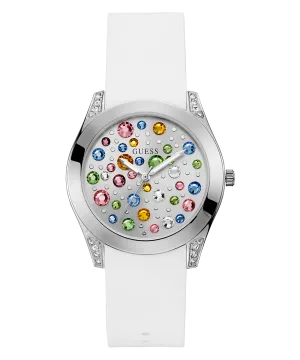 Guess Womens Silicone Watches GUESS Ladies White Silver Tone Analog Watch