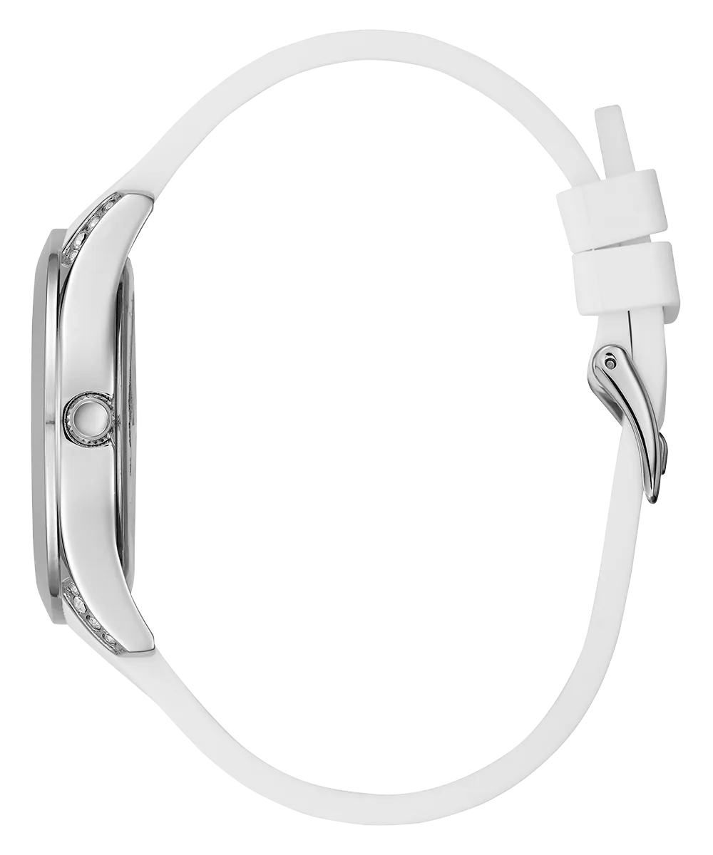 Guess Womens Silicone Watches GUESS Ladies White Silver Tone Analog Watch
