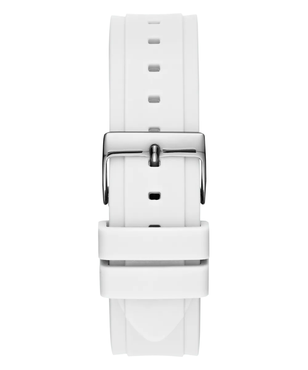 Guess Womens Silicone Watches GUESS Ladies White Silver Tone Multi-function Watch