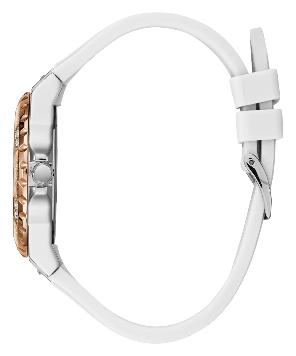 Guess Womens Silicone Watches GUESS Ladies White Silver Tone Multi-function Watch