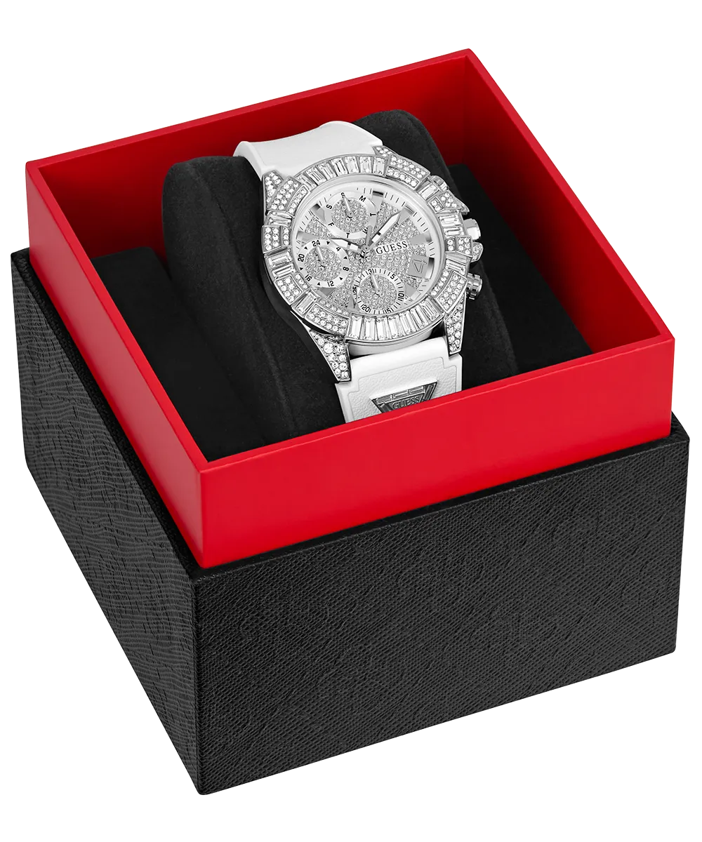 Guess Womens/Mens Silver Watches 40th Anniversary Special Edition GUESS Ladies White Silver Tone Multi-function Watch