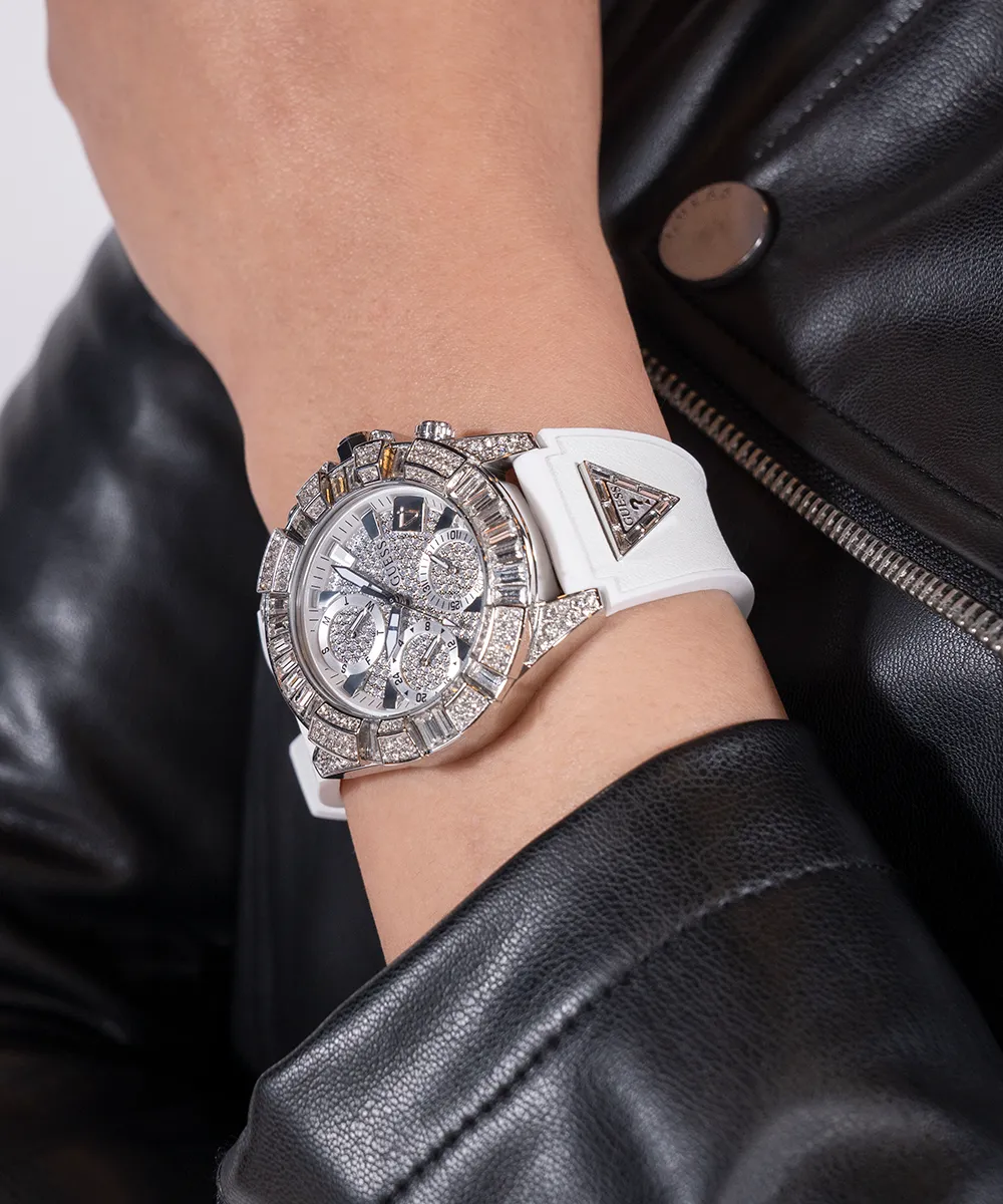 Guess Womens/Mens Silver Watches 40th Anniversary Special Edition GUESS Ladies White Silver Tone Multi-function Watch