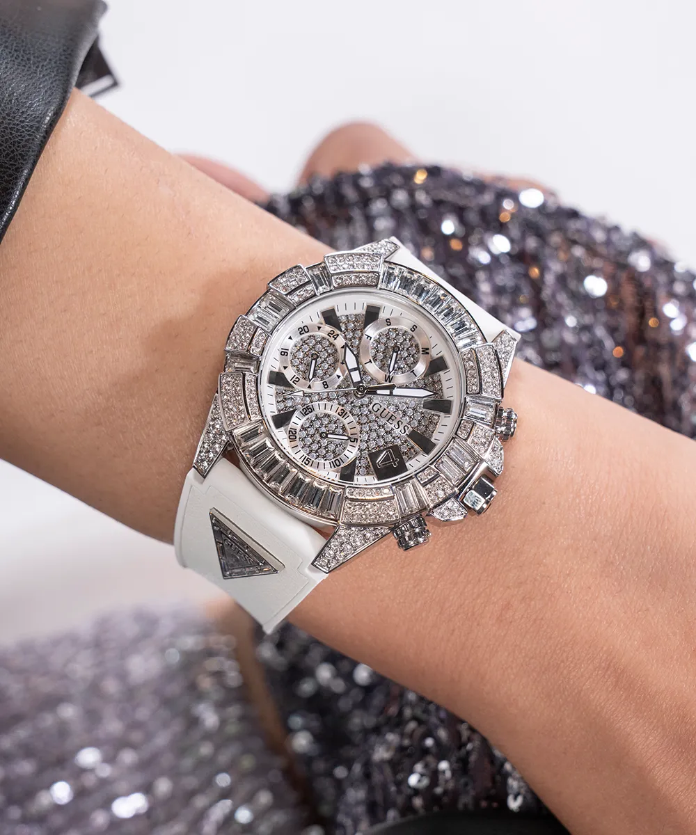 Guess Womens/Mens Silver Watches 40th Anniversary Special Edition GUESS Ladies White Silver Tone Multi-function Watch