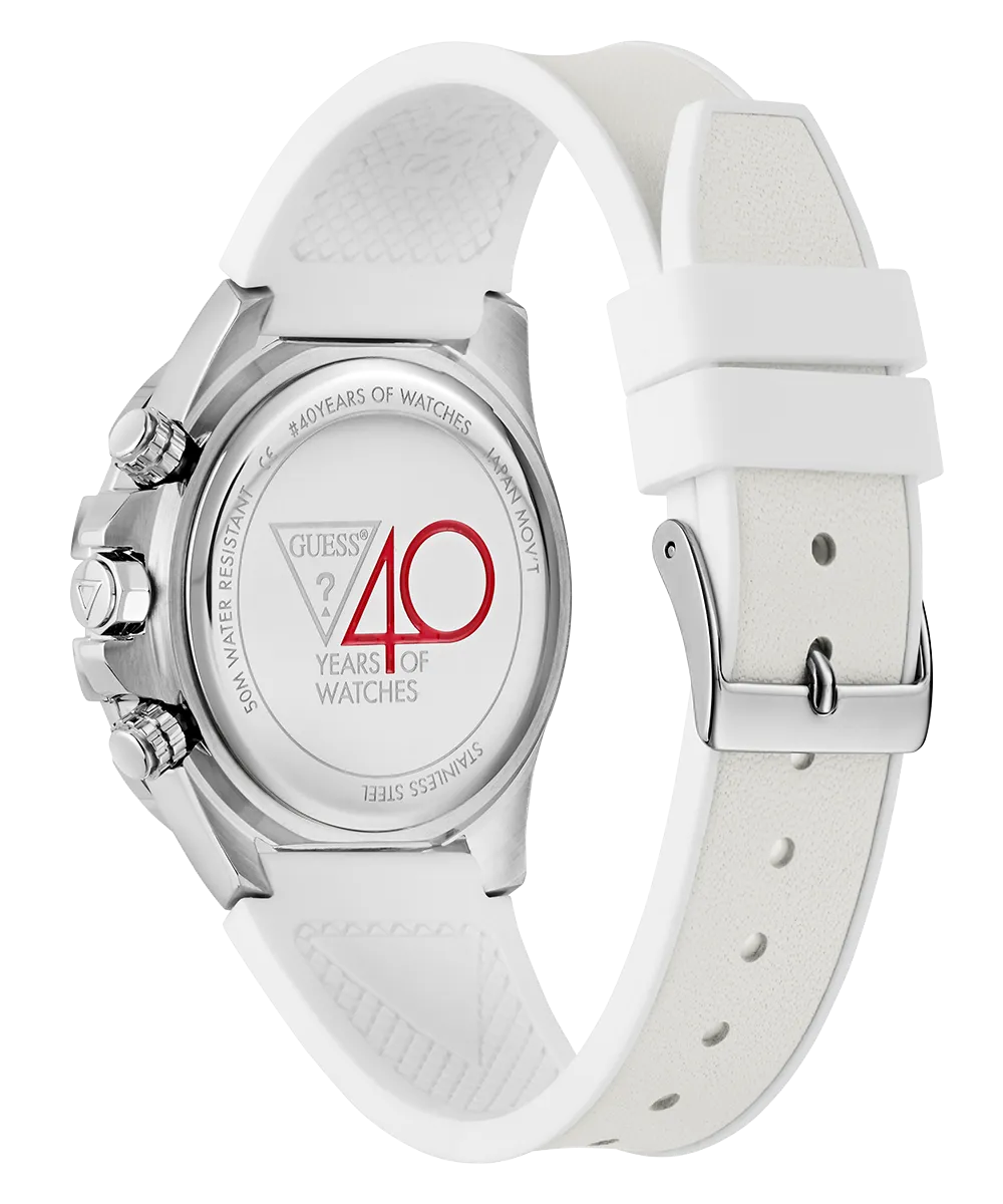 Guess Womens/Mens Silver Watches 40th Anniversary Special Edition GUESS Ladies White Silver Tone Multi-function Watch
