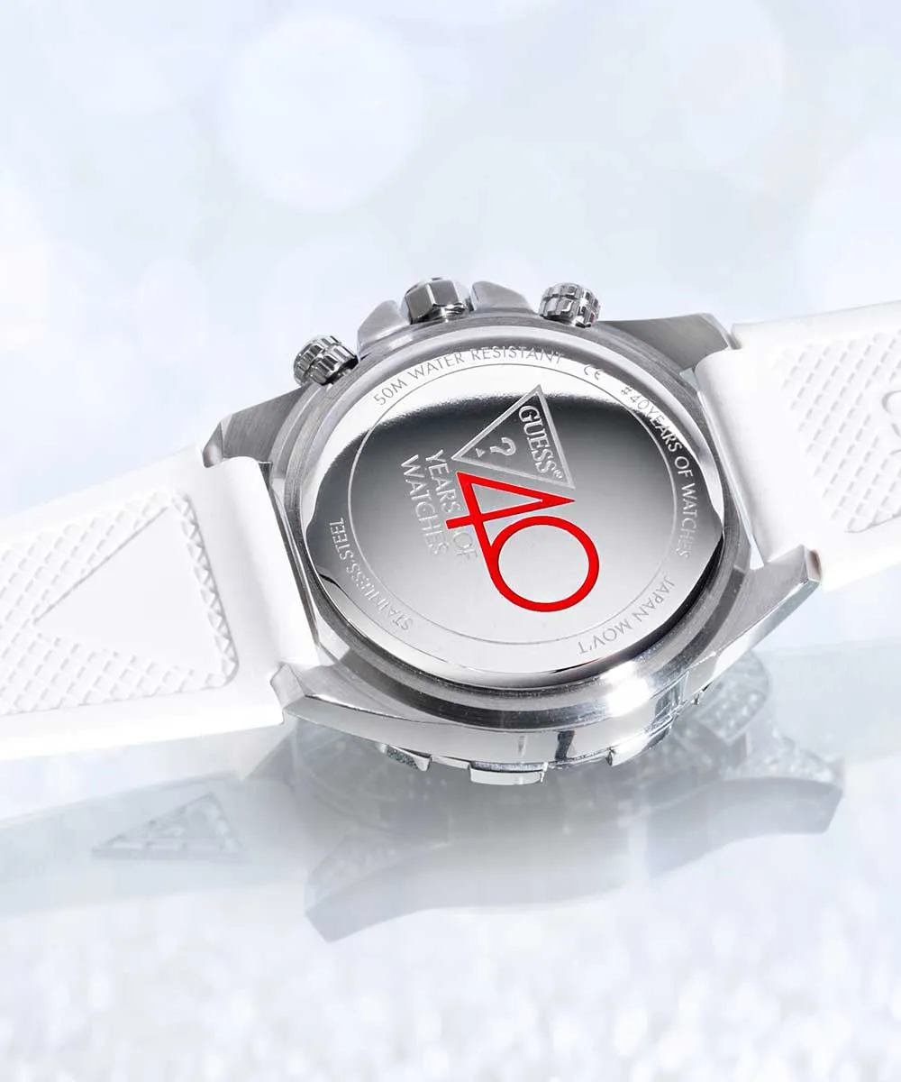 Guess Womens/Mens Silver Watches 40th Anniversary Special Edition GUESS Ladies White Silver Tone Multi-function Watch