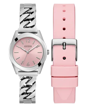 Guess Womens/Mens Silver Watches GUESS Ladies Silver Tone Analog Watch Box Set