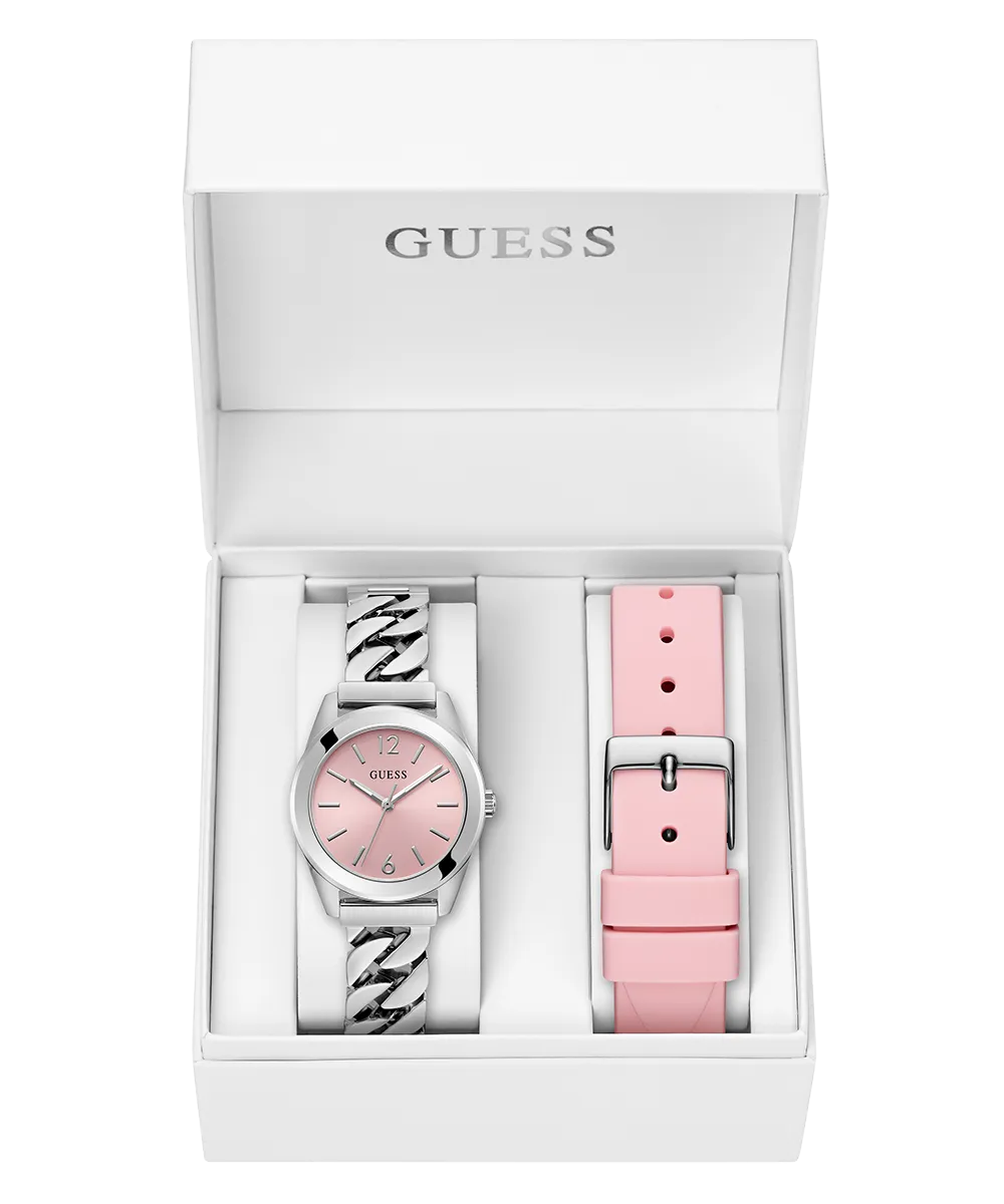 Guess Womens/Mens Silver Watches GUESS Ladies Silver Tone Analog Watch Box Set