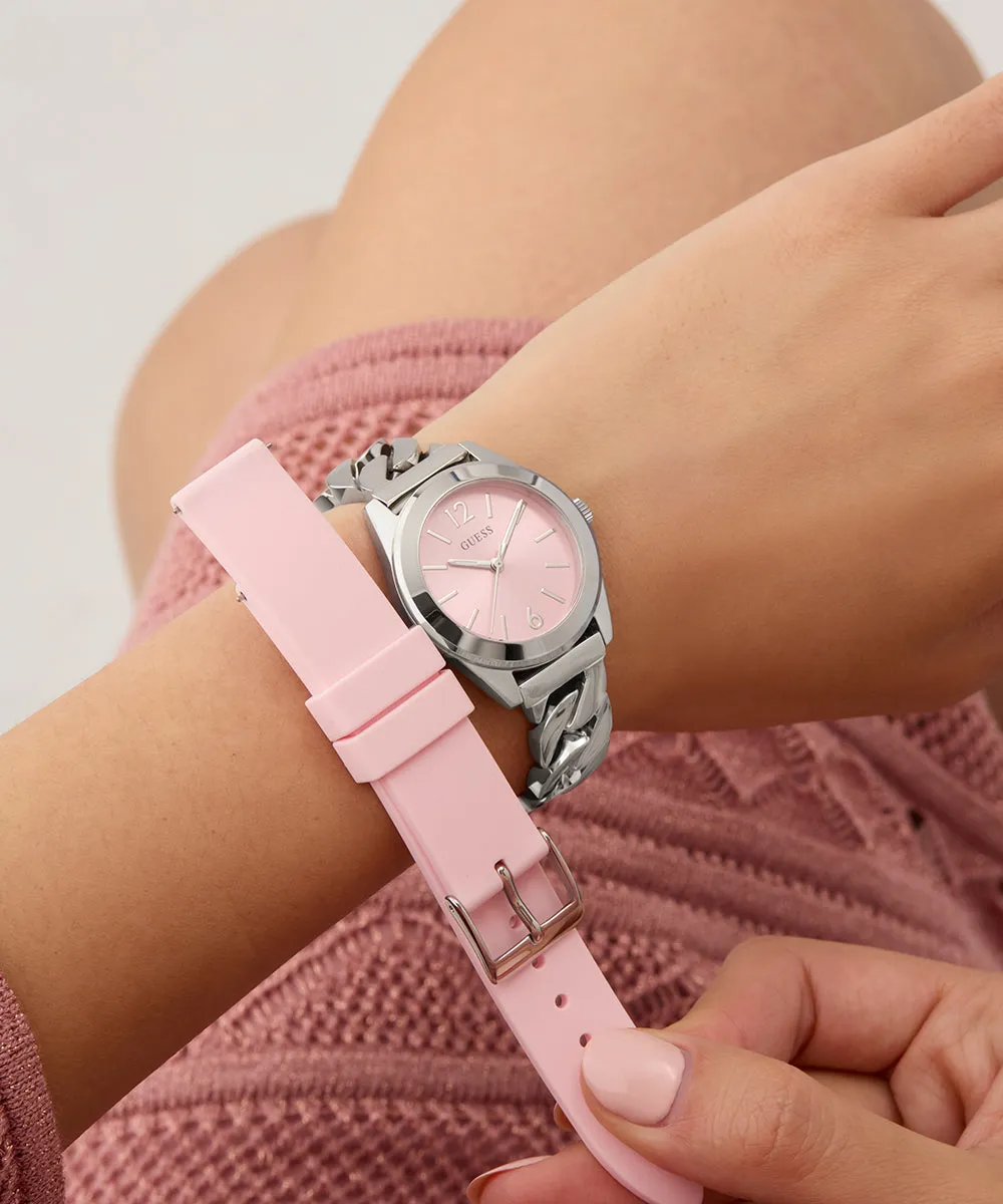 Guess Womens/Mens Silver Watches GUESS Ladies Silver Tone Analog Watch Box Set