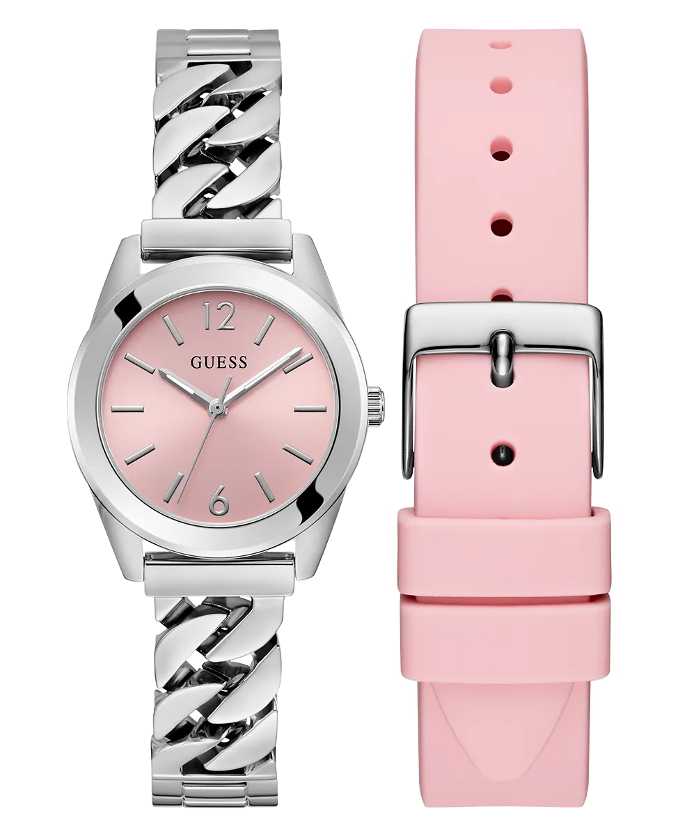 Guess Womens/Mens Silver Watches GUESS Ladies Silver Tone Analog Watch Box Set