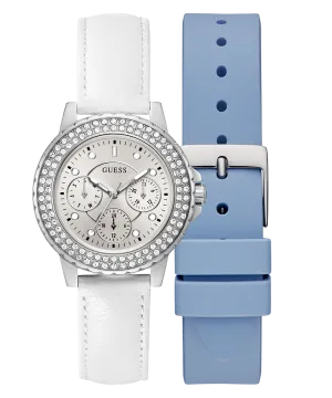 Guess Womens/Mens Silver Watches GUESS Ladies Silver Tone Multi-function Watch Box Set