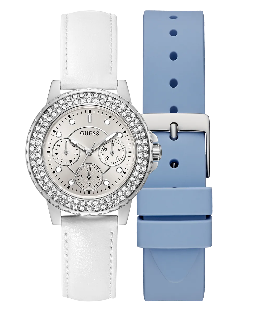 Guess Womens/Mens Silver Watches GUESS Ladies Silver Tone Multi-function Watch Box Set