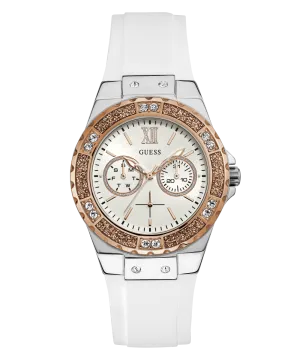Guess Womens/Mens Silver Watches GUESS Ladies White Silver Tone Multi-function Watch