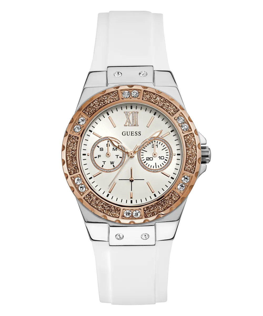 Guess Womens/Mens Silver Watches GUESS Ladies White Silver Tone Multi-function Watch